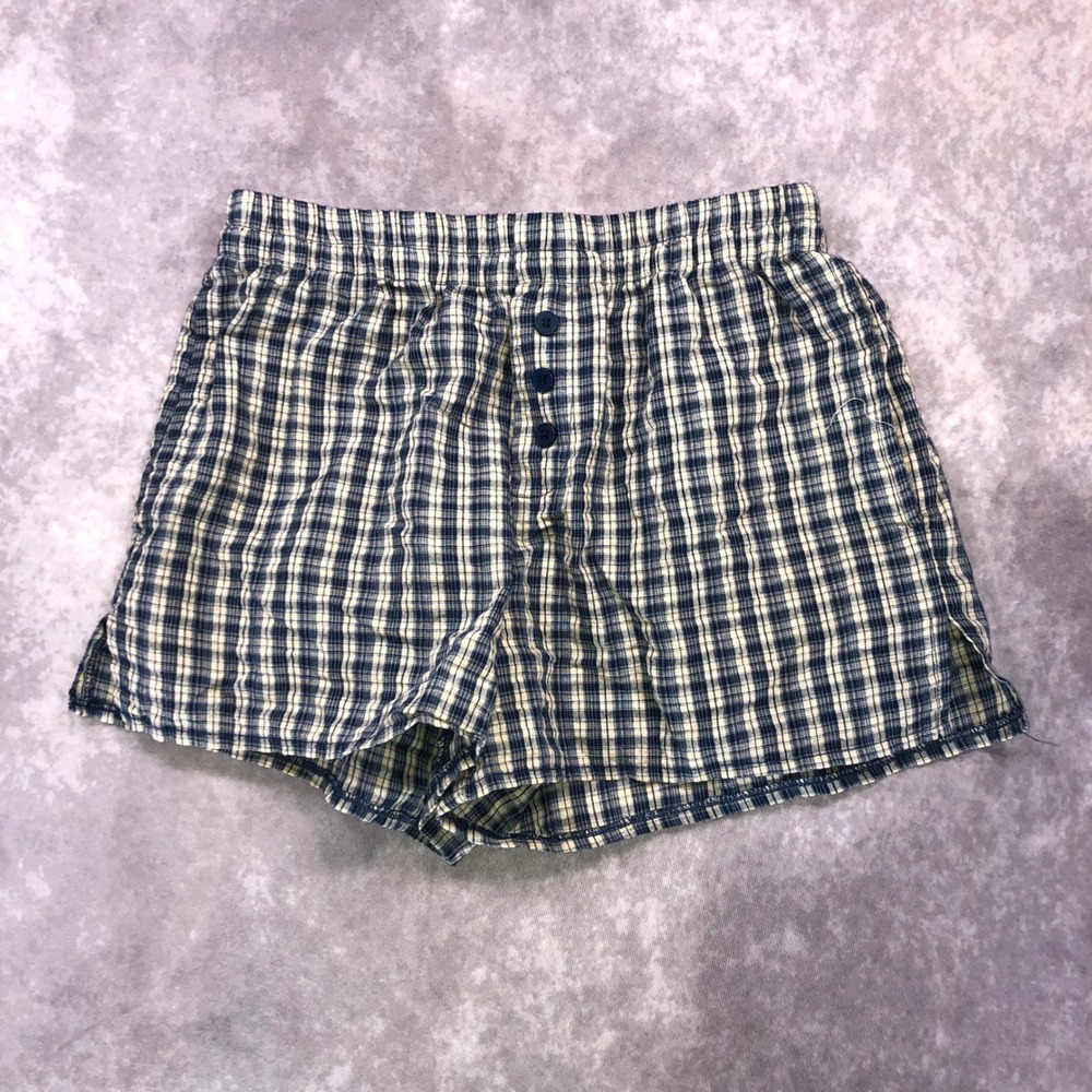 Beverly and Beck Navy Blue Plaid Pajama Shorts XS Elastic Waist Lounge Sleepwear